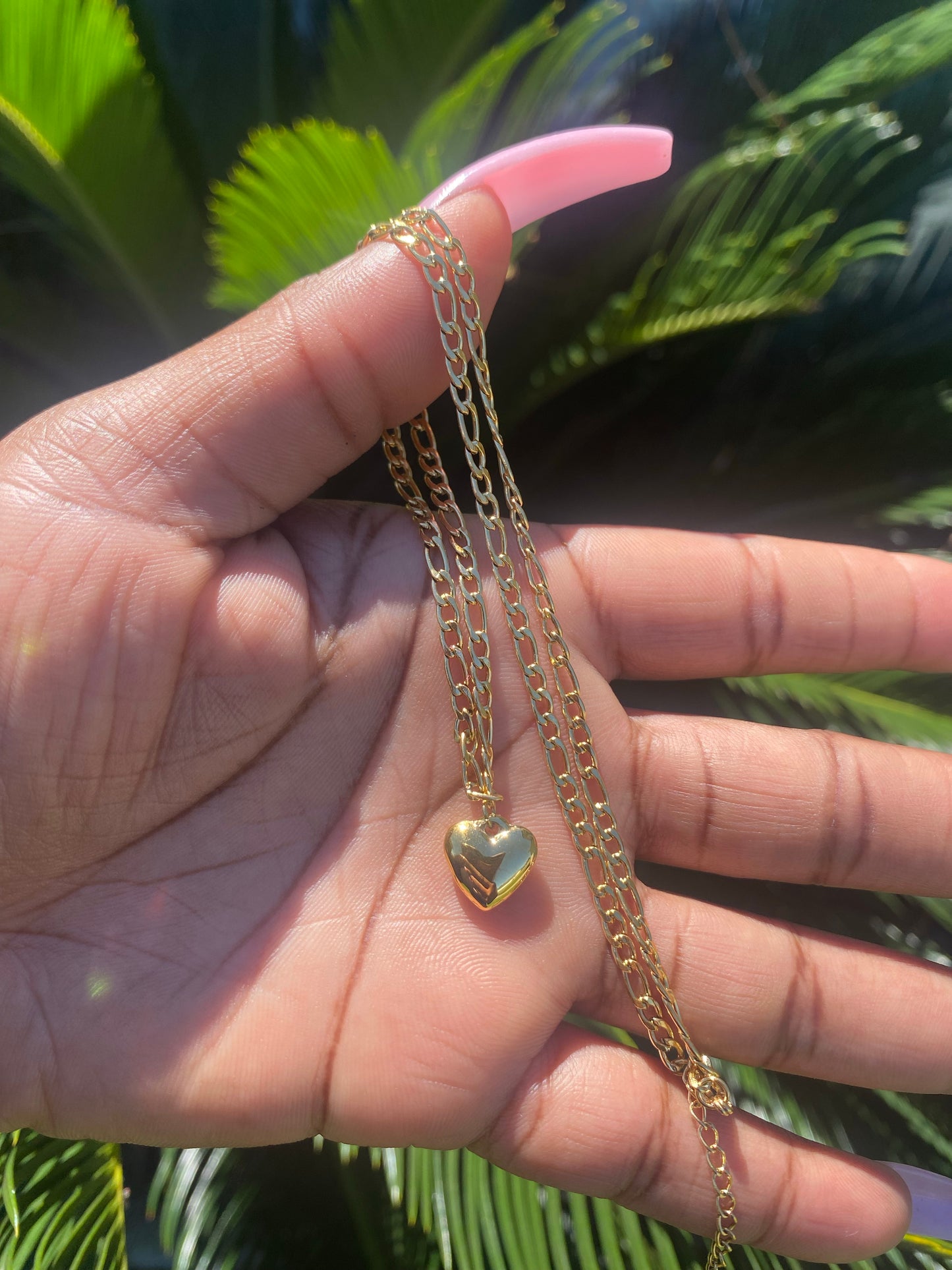 Heart Pendant Figaro Necklace - 24KByMarie