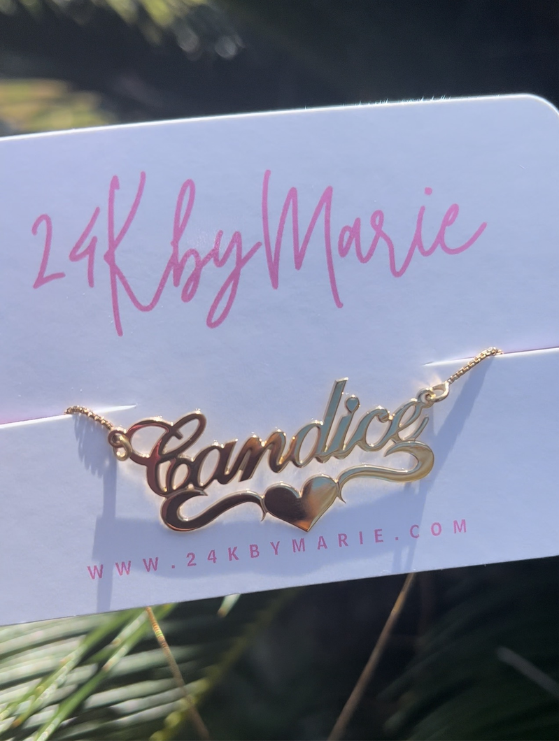 Heart Name Necklace - 24KByMarie