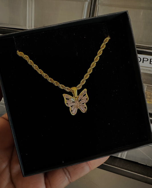 Pink Butterfly Pendant Necklace