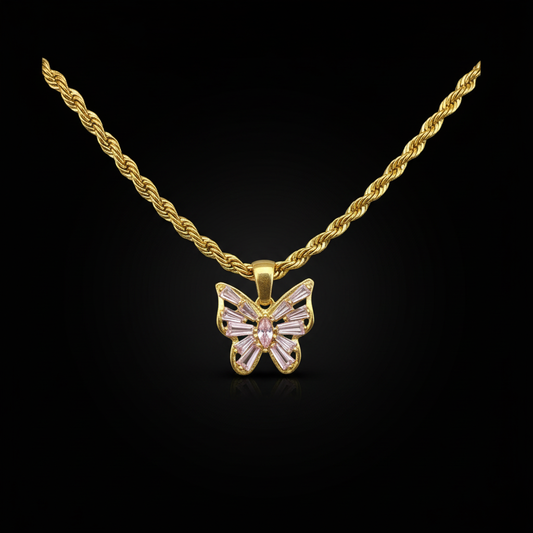 Pink Butterfly Pendant Necklace