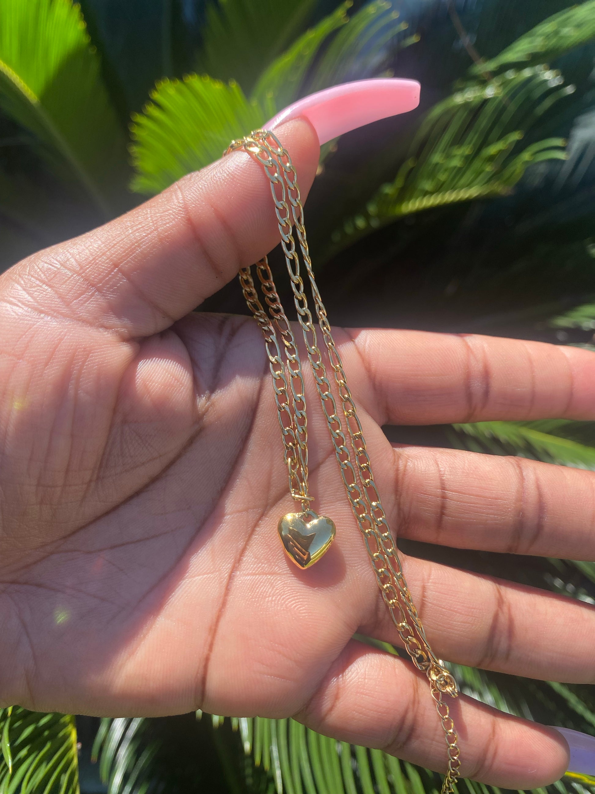 Heart Pendant Figaro Necklace - 24KByMarie